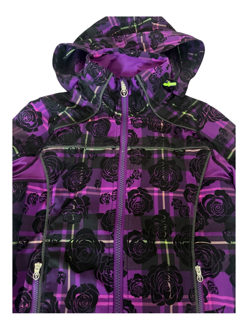Ivivva by Lululemon Girls 10 Trail Runner Full Zip Jacket Purple Floral Plaid